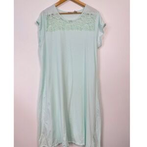 Parisian Intimates Nightgown‎ Womens 1X Mint Green Lace Trim Lightweight Cotton